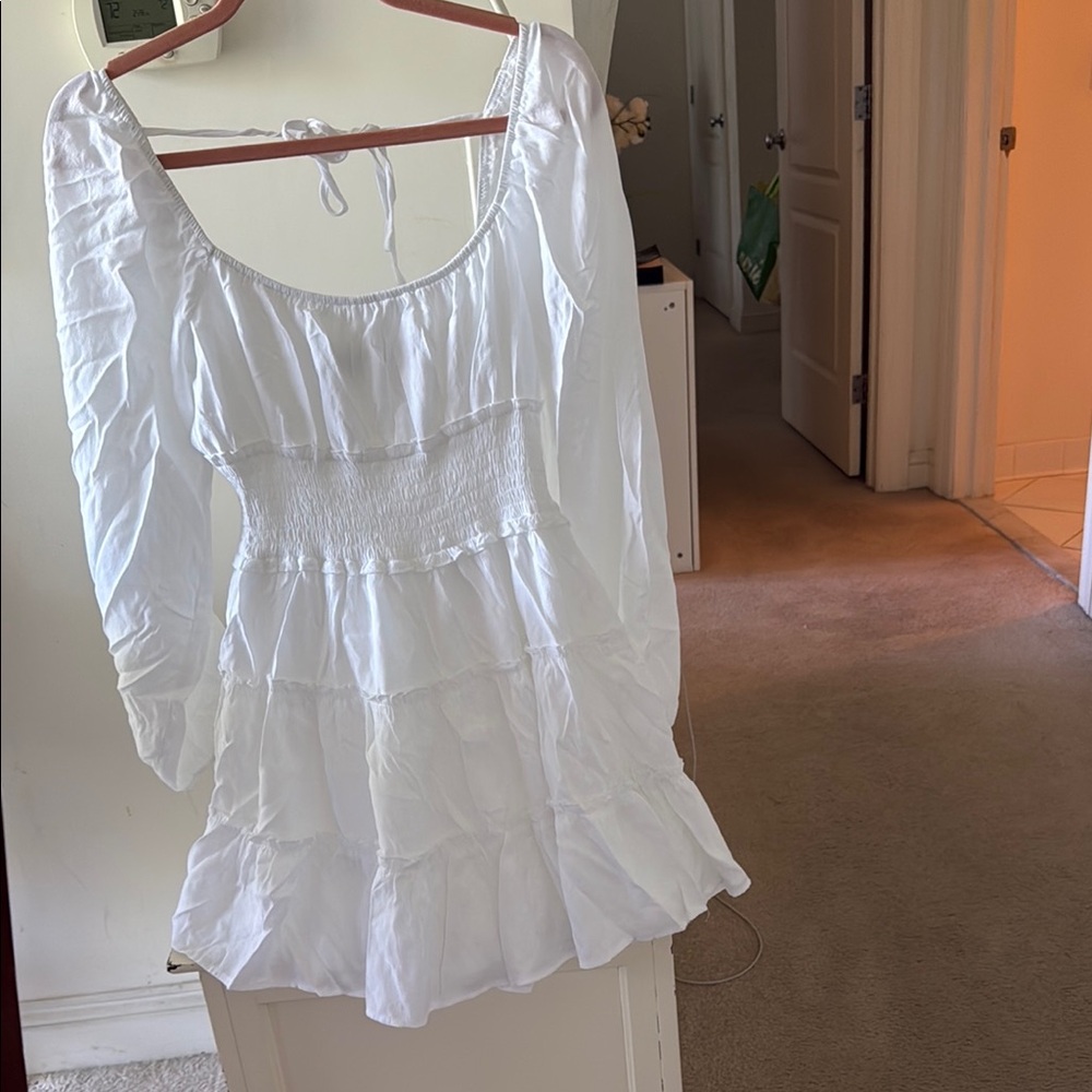 Trixxi White Peasant-Sleeve juniors sundress